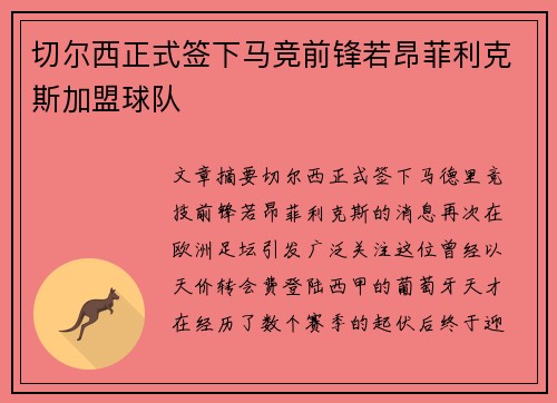 切尔西正式签下马竞前锋若昂菲利克斯加盟球队
